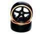 Preview: HRC Racing Reifen 1/10 Drift montiert 5-Spoke Felgen 6mm Offset Dual Color Slick Schwarz/Orange