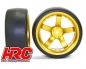 Preview: HRC Racing Reifen 1/10 Drift montiert 5-Spoke Gold Felgen 6mm Offset Slick