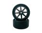Preview: HRC Moosgummi Reifen 1/10 montiert auf schwarz Felgen 26mm 35 Shore HRC61083BK