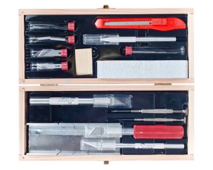 Excel Tools Werkzeug Deluxe Messer und Werkzeugsatz Holzkiste
