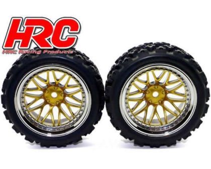 HRC Racing Reifen 1/10 Rally montiert Gold/Chrome Felgen 12mm Hex HRC Rally HRC61031/2
