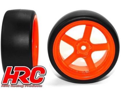 HRC Racing Reifen 1/10 Drift montiert 5-Spoke Orange Felgen 6mm Offset Slick