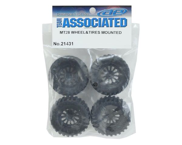 Team Associated MT28 Front and Rear Wheels and Tires mounted