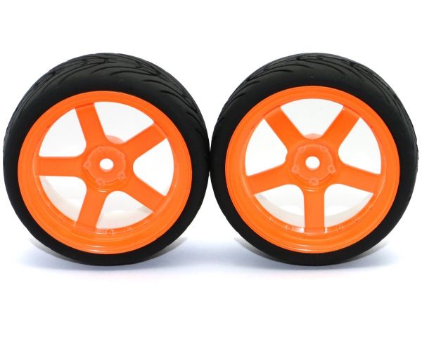 HRC Racing Reifen 1/10 Touring montiert 5-Spoke Orange Felgen 12mm Hex HRC Street-V II