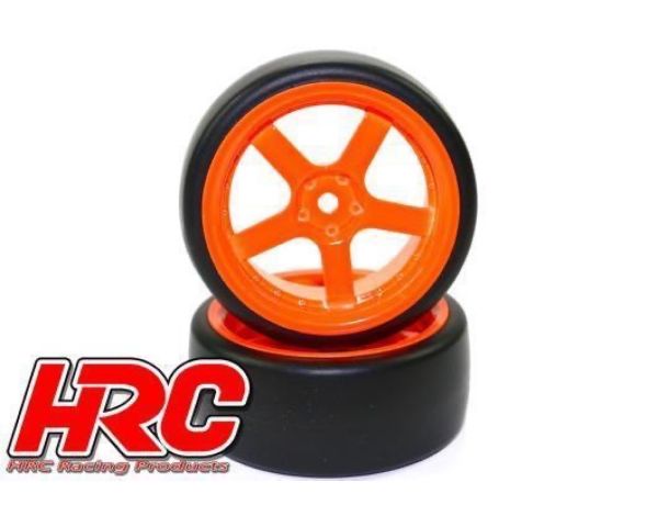 HRC Racing Reifen 1/10 Drift montiert 5-Spoke Orange Felgen 6mm Offset Slick